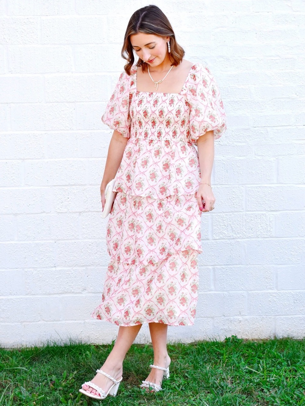 Peach Love California Pink Floral Square-Neck Maxi Dress